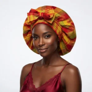 Bonnet de Nuit Satin Madras à Nouer "Flanbwayan"