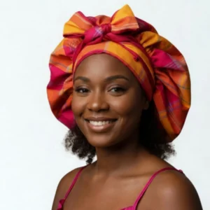 Bonnet en Satin Madras Orange Rose_1