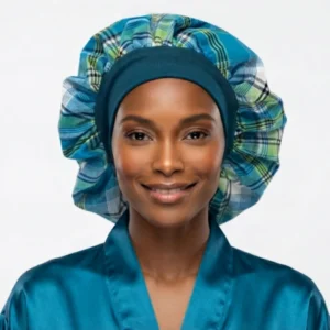 bonnet satin madras bleu ciel bande extensible_3